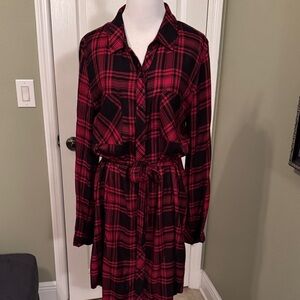 Sanctuary Red and Black Plaid Long Sleeve Dress